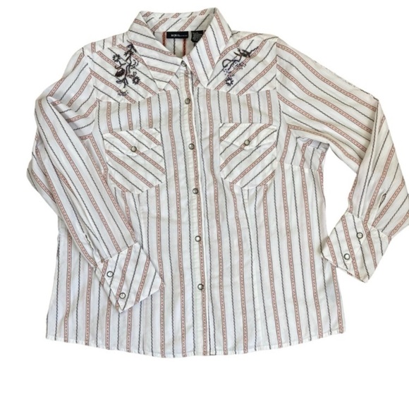 Mixit Vintage Y2K Pearl Snap Western Sequin Embroidered Button-Down Shirt 1X - Picture 7 of 16